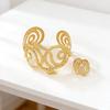 Gold Textured Adjustable Snake-Shaped Bracelet & Ring Set with Personalized Design