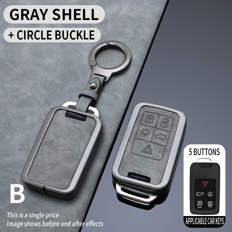 5/6 Buttons Zinc Alloy+ Leather Car Remote Key Case Cover Protection Holder Shell Key Fob for Volvo XC60 V60 S60 S80 XC70 V40