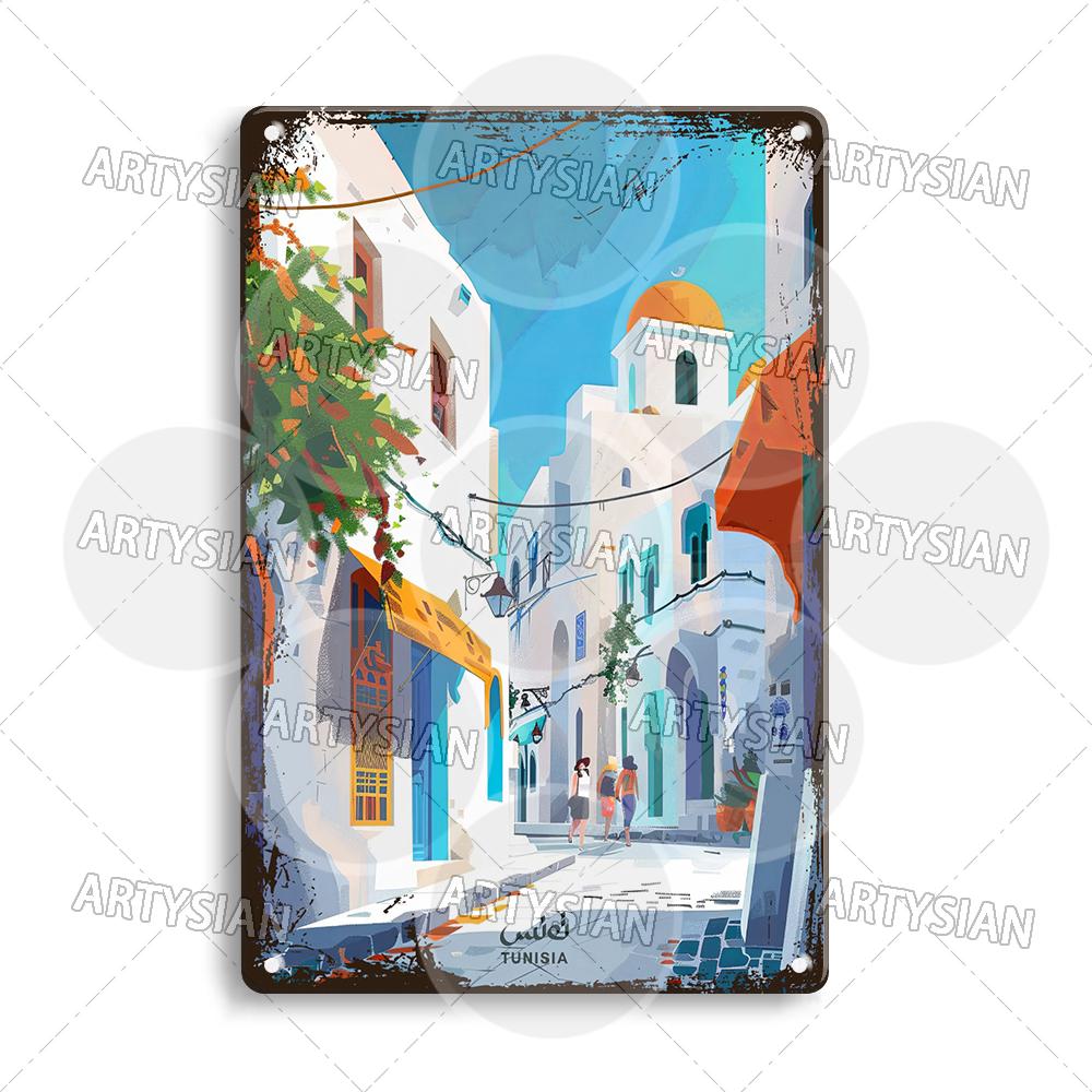 Maghreb Travel Cityscape Metal Sign Tunisia Alger Algeria Chefchaouen Morocco Marrakesh Oran Kabylie Hammamet Tunis Gafsa Plaque