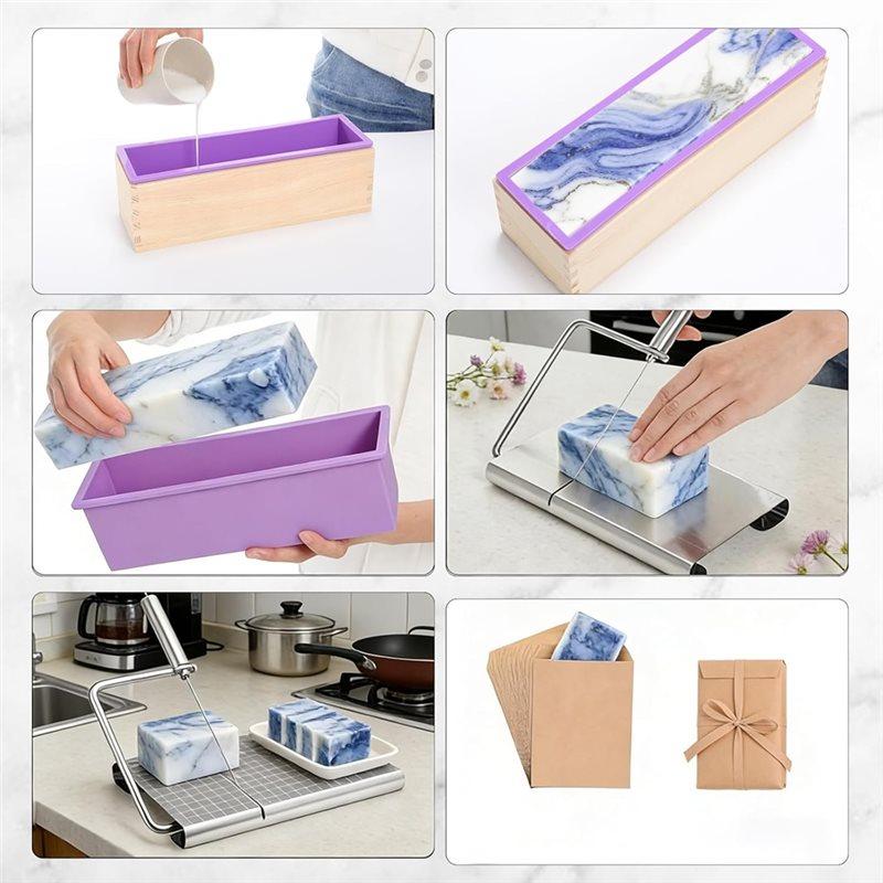 Wire With Scale Soap Cutter And Mold Making Kit Including 42 Oz Silicone Molds And 25 Paper Packaging Bags DIY Gift Craft