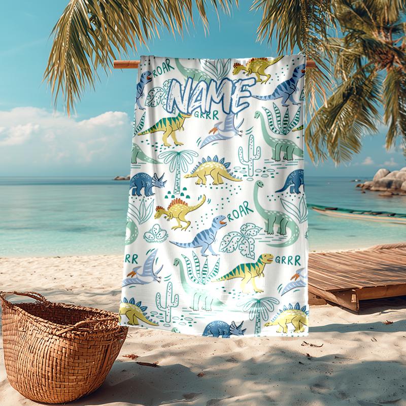 Serviette de plage ultra-douce personnalisée avec thème Dinosaure, Idéale pour la piscine - Camping, Plongée - Essentiel de voyage parfait, Serviette de plage vibrante.