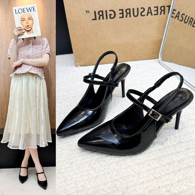 Pointed Toe Buckle Strap Ladies Sandals Solid Shallow Fashion Sexy Party Slingbacks 2025 Summer High Heeled Shoes Woman