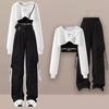 Retro Cool & Chic Street-Style Overalls Suit - 3-Piece Sweatshirt Student Outfit