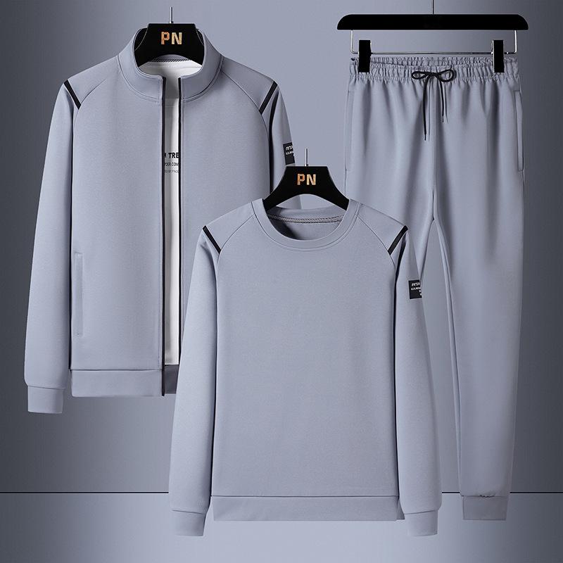Men's Stand-up Collar Sports Suit: Jacket, Sweatshirt, Long Pants - Plus Size, Trendy Autumn/Spring Wear