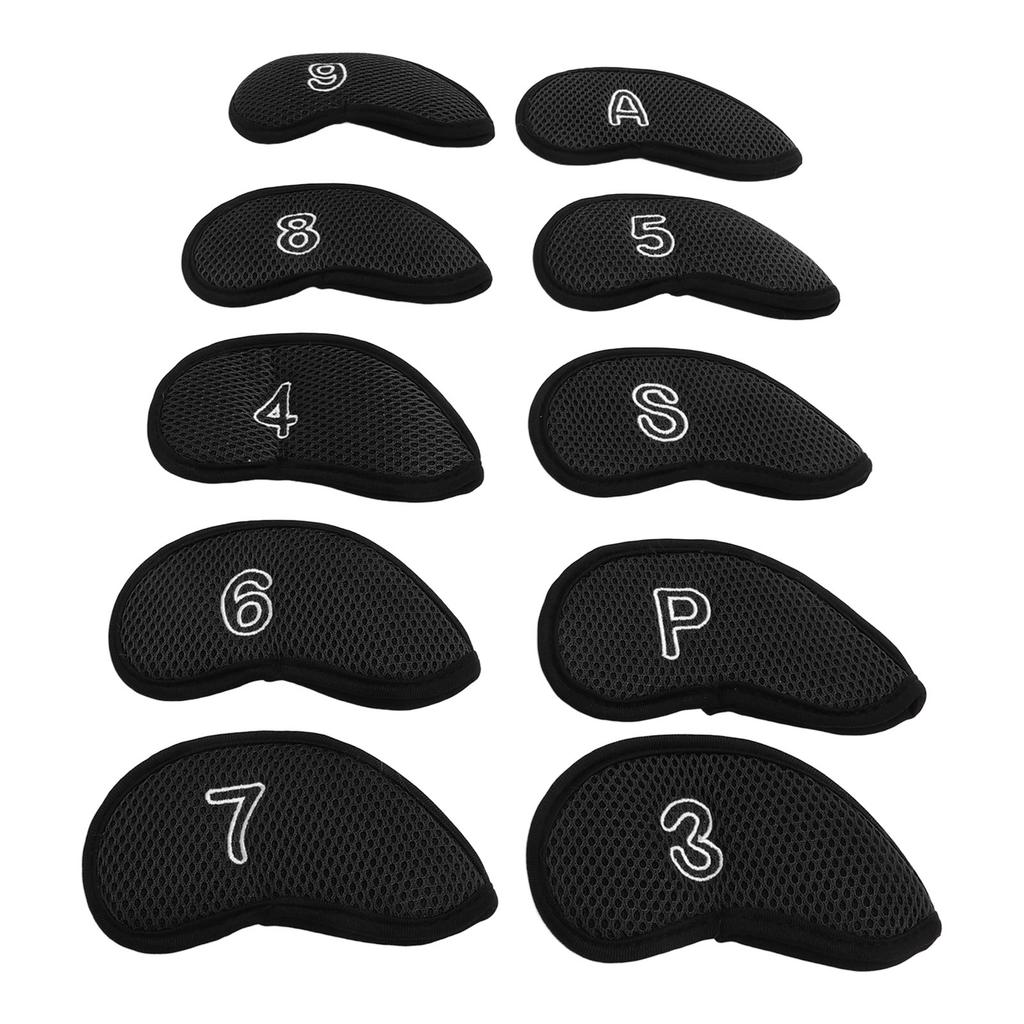 10 PCS Golf Club Head Covers Golf Iron Pole Net Cover Club Protective Head Covers with Numbers Black