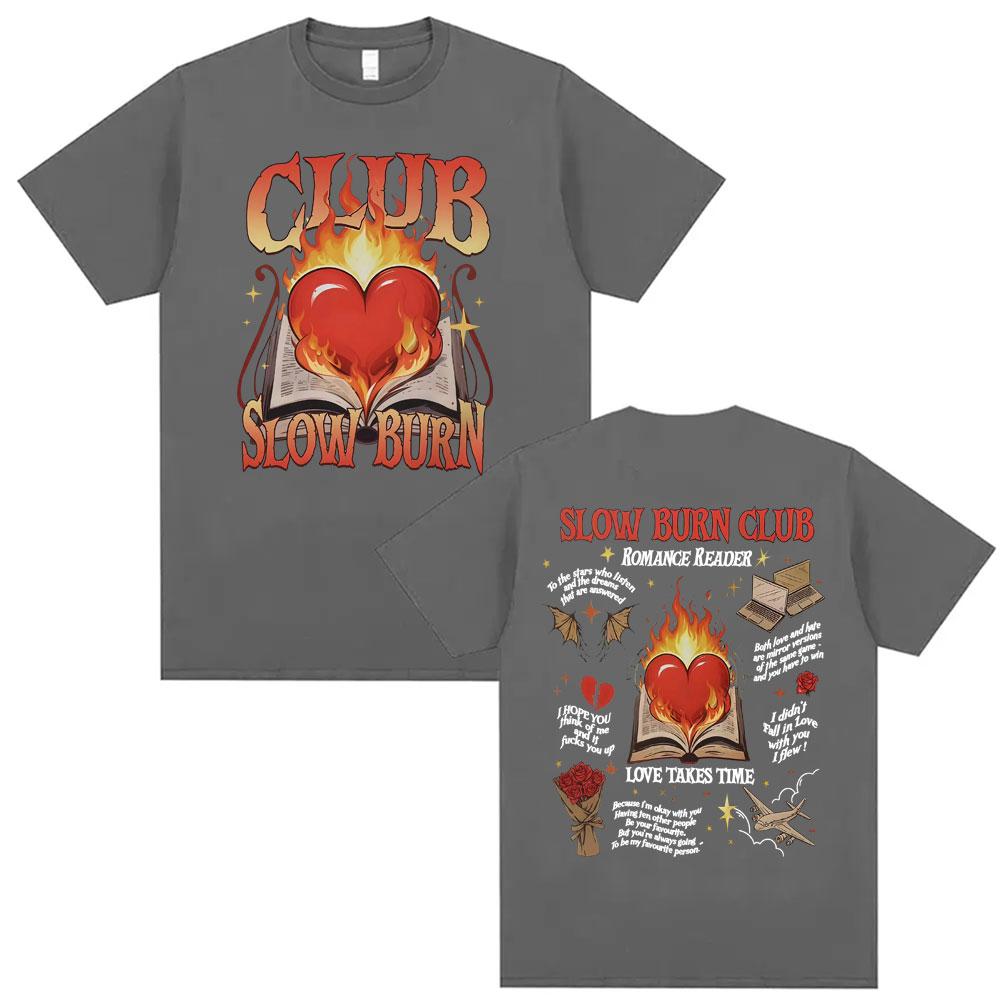 

Slow Burning Book Club Retro Tshirt Romantic Reading Pattern Tshirt Summer Men Women Y2K Oversized Tshirt Street Wear Y2K M