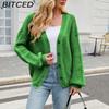 BITCED Relaxed-Fit Oversized Cardigan Autumn/Winter Long-Sleeved V-Neck Cable-Knit Sweater