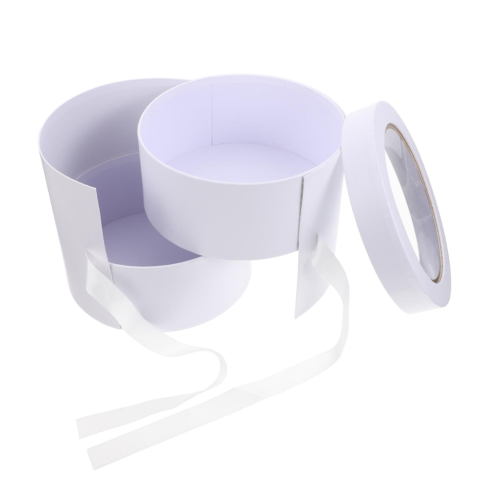 

1PC Double Layer Round Flower Gift Box Premium Material Floral Arrangement Packaging For Home Florist Preserved Flower Storage белый