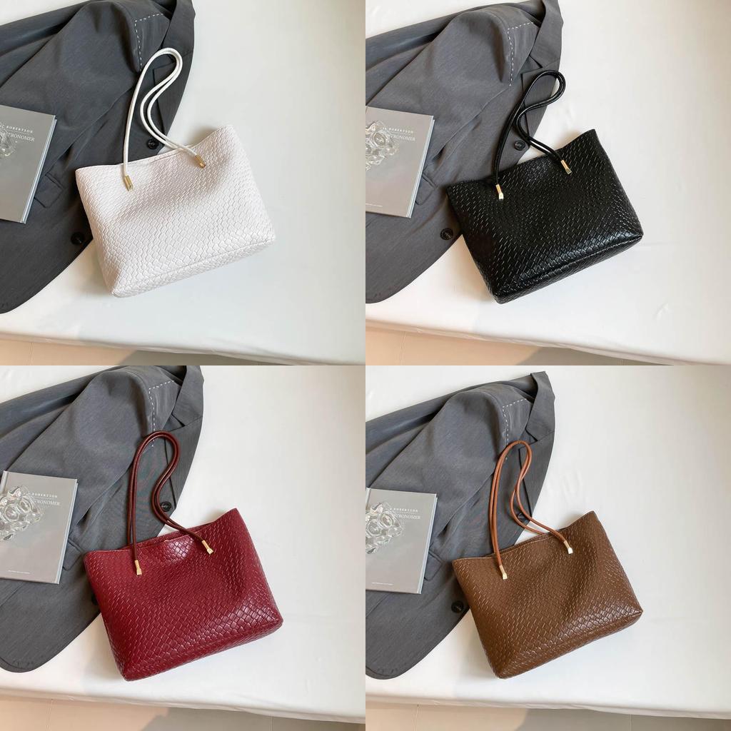 Retroinspired Pu Tote Bag For Women With Woven Detail And Soft Structure For Work