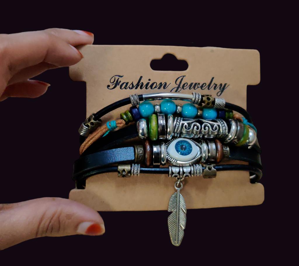 @ Fancy Adjustable Silver Feather Evil Eye Charms For Men & Women MJ-447-60%OFF