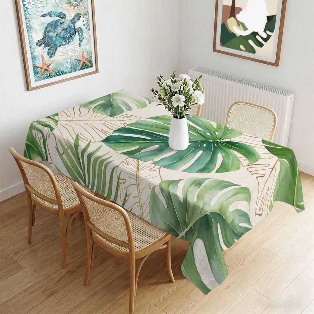 Summer Tropical Monstera Leaves Rectangle Tablecloth for Table Decor Reusable Kitchen Dining Tablecloth Wedding Party Decor
