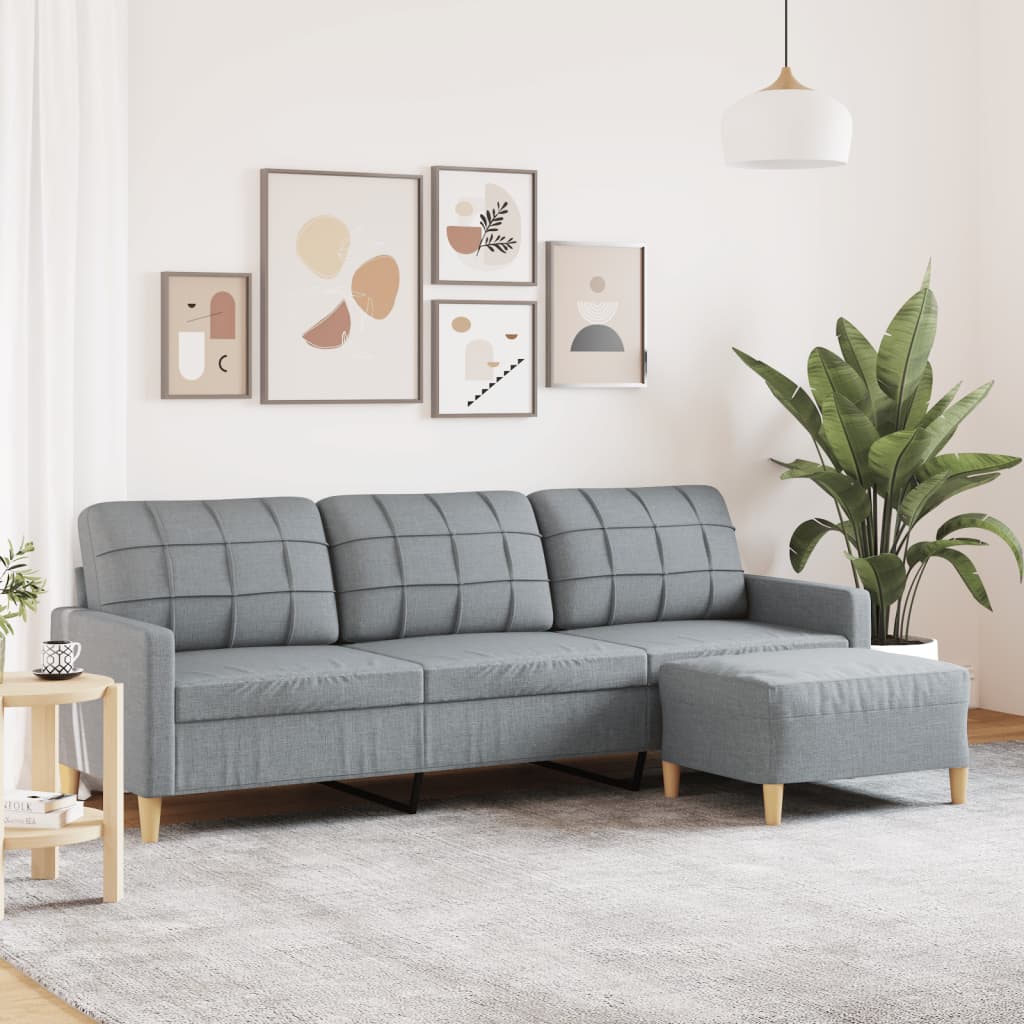 Vidaxl 3-Osobowa Sofa Z Podnóżkiem, Jasnoszary, 210 Cm, Tkaniną