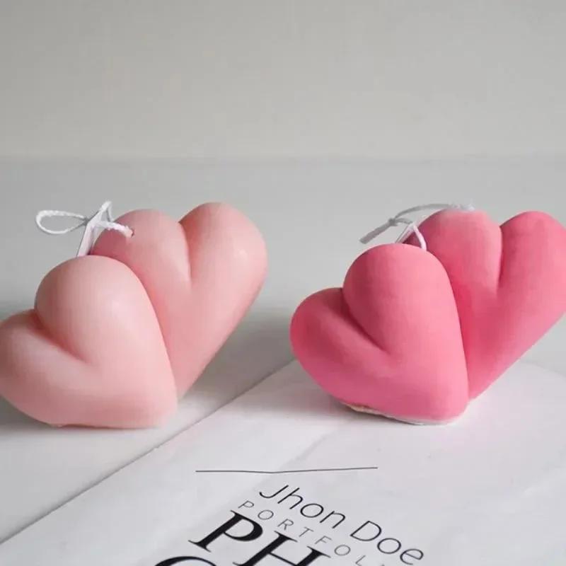 3D Double Silicone Heart Candle Mold Love Soap Resin Gyp Making Set Ice Chocolate Cake Baking Tool Home Decor Mould Couple Gifts