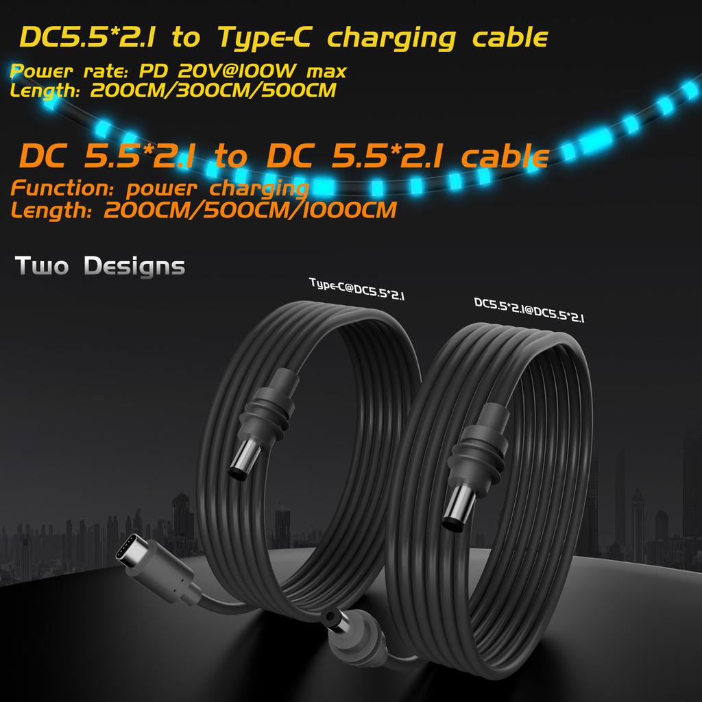 High Quality Waterproof Real 100W Quick Charging Wire Starlink Cord Type C to DC 5.5*2.1mm Port Male Data Cable for Multi Device