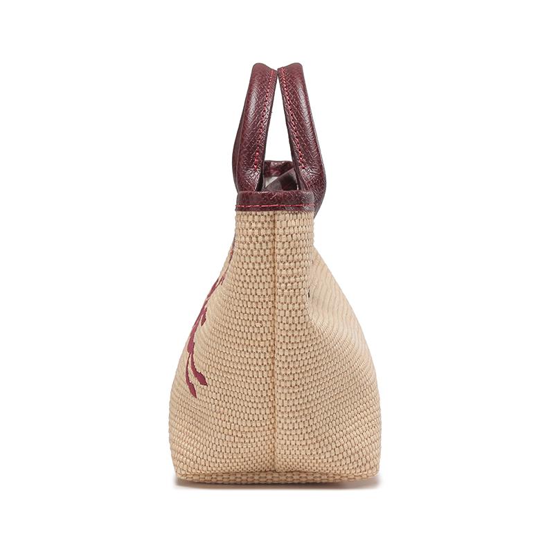 New LONGCHAMP Straw Woven Linen With Cowhide Dumpling Bag, Shoulder Bag, Handbag Mini Women's Khaki & Dark Brown 10162HYTP59