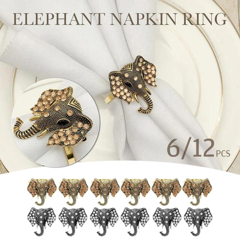 6/12pcs Retro Elephant Napkin Rings Chic Rhinestone Elephant Napkin Ring Western Napkin Buckle Table Decoration
