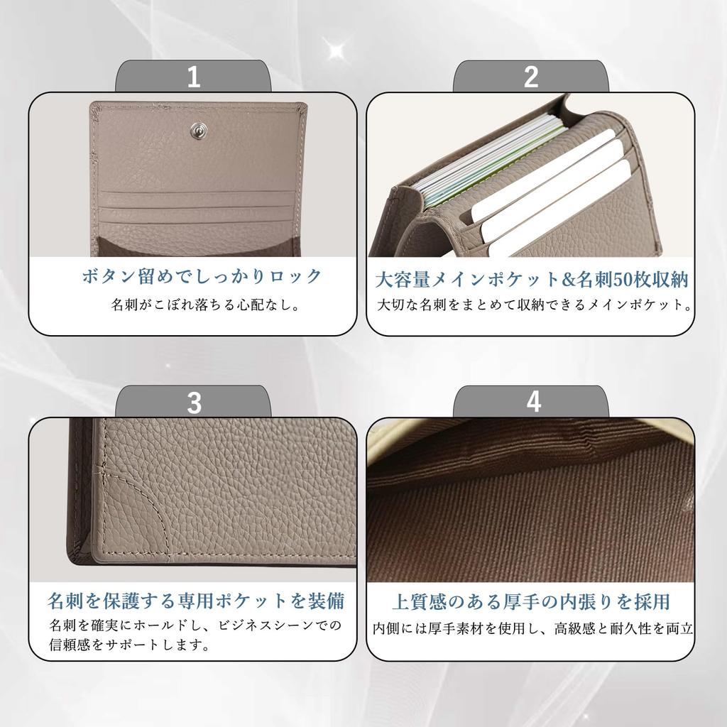 [MACITEET] [Hochwertiges echtes Leder x Großes Fassungsvermögen (50 Karten)] Schlanker Visitenkartenhalter für Damen und Herren, Großes Fassungsvermögen, Karten mit Schnappverschluss