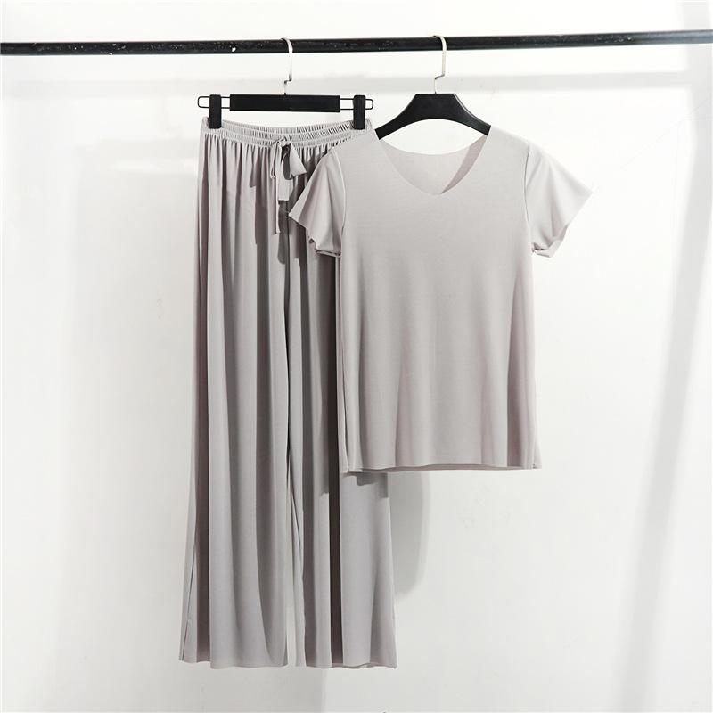New Spring and Summer Women's Pajamas Set Modal Short-sleeved Trousers Two-piece Set V-neck T-shirt Thin Casual Home Wear Pajamas