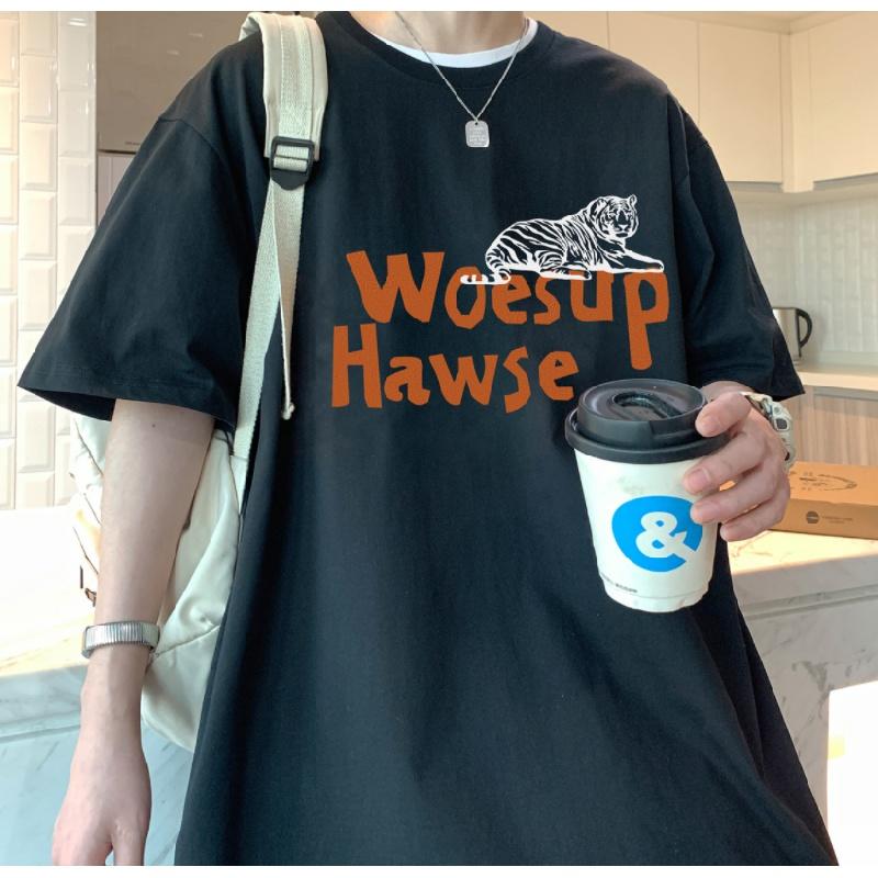 Pánská trička s krátkým rukávem dopis s grafickým potiskem trička s polovičním rukávem svetrové tričko ležérní tričko muž korejský ležérní retro topy s kulatým výstřihem