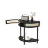 US Half-Moon Rattan Console Table Wood Accent Tables With 2 Rattan Storage Drawers And Bottom Shelf For Living Room Hallway