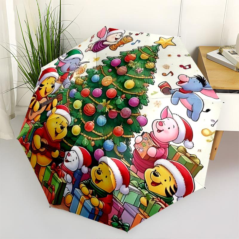

1pc Christmas Celebration with Winnie the Pooh: Automatic Opening Umbrella - Portable Folding Design, 8-Rib Iron Frame, Outdoor, Festive Gif
