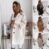 Casaco Térmico de Inverno Feminino Dupla Face Engrossado Corte Solto Gola Reversível Cor Sólida Bolsos Manga Três Quartos Para Ir ao Trabalho Namoro