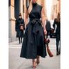 European and American, Black Turtleneck Sleeveless Dress A-shaped Skirt, Elegant Temperament Fashion Dress