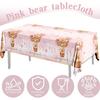 Bear Baby Shower Decorations,3pcs Pink Teddy Bear Baby Shower Tablecloths Bear Tablecloth Plastic Bear Baby Girl Table Covers for Girl Gender Reveal