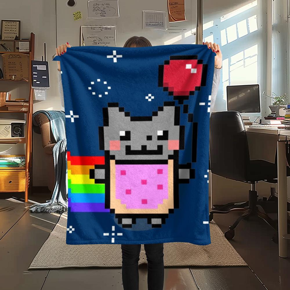 1 Stück Nyan Cat Aufdruck Flanelldecke, Hohe Qualität, Bequem für alle Jahreszeiten, Heimdekoration, Wärme und Komfort, Perfekt für Weihnachtsgeschenke 99