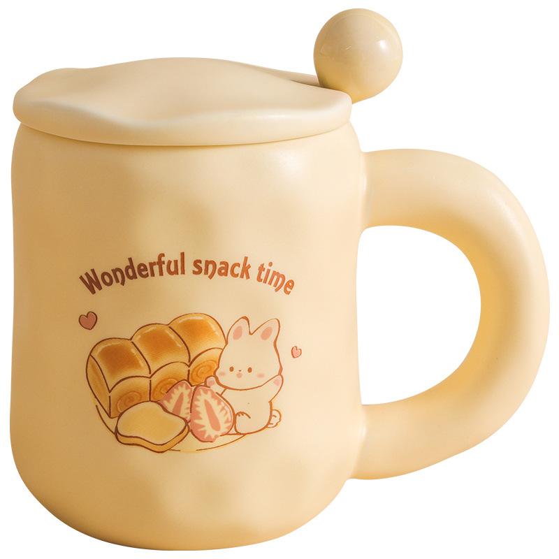 Cute Milk Fufu Cup Bread With Lid Spoon Wind Girls Ceramic Coffee Breakfast Cup Office