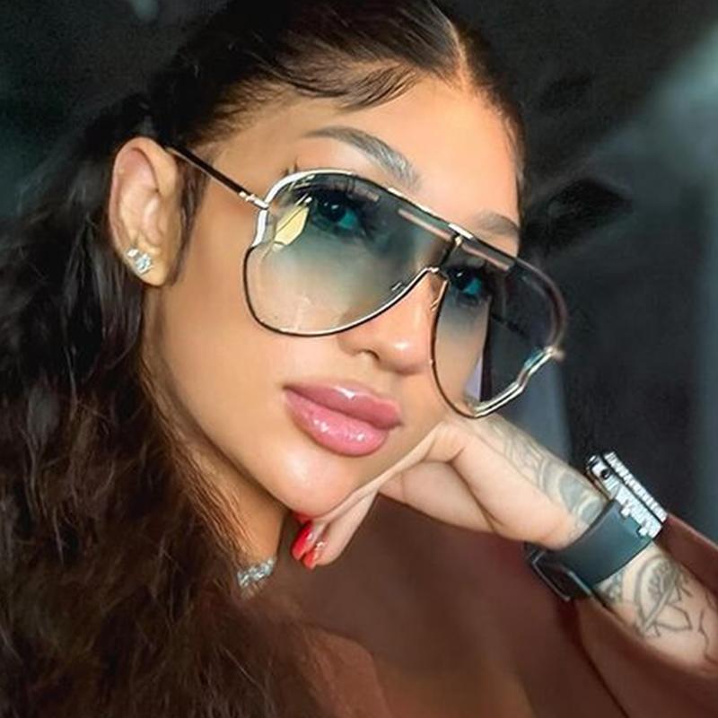 NEW Sunglasses Women Luxury Brand One-Piece Eyewear Shades   Oversized Hollow Alloy Frame Sun Glasses for Ladies Eyeglasses