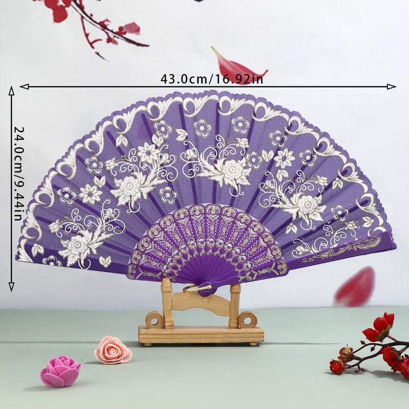 Vintage Folding Fan Chinese Style Dance Performance Hand Fans Gold Powder Plastic Fan Art Craft Gift Home Decor
