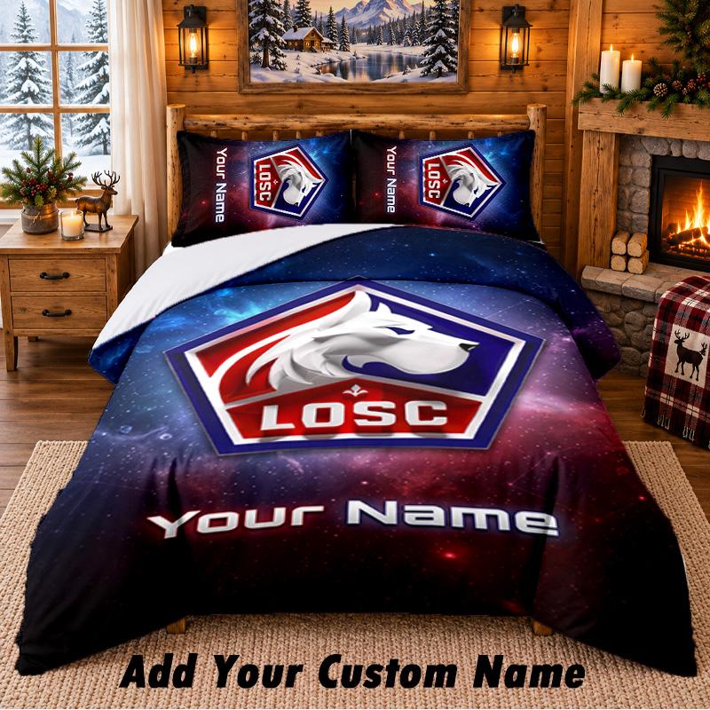 LOSC Lille Pattern Bedding 3Pcs Set Custom Name, Bed Sheet And Pillowcases For Home Bedroom