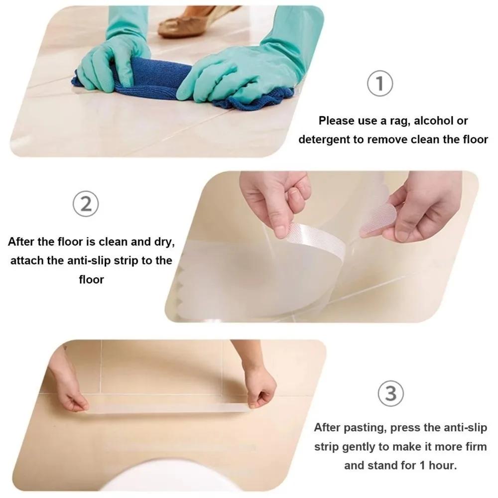 12pcs Safety Bathroom Anti-slip Strips Self-adhesive Non Slip Shower Treads Stickers Transparent Safety Strips
