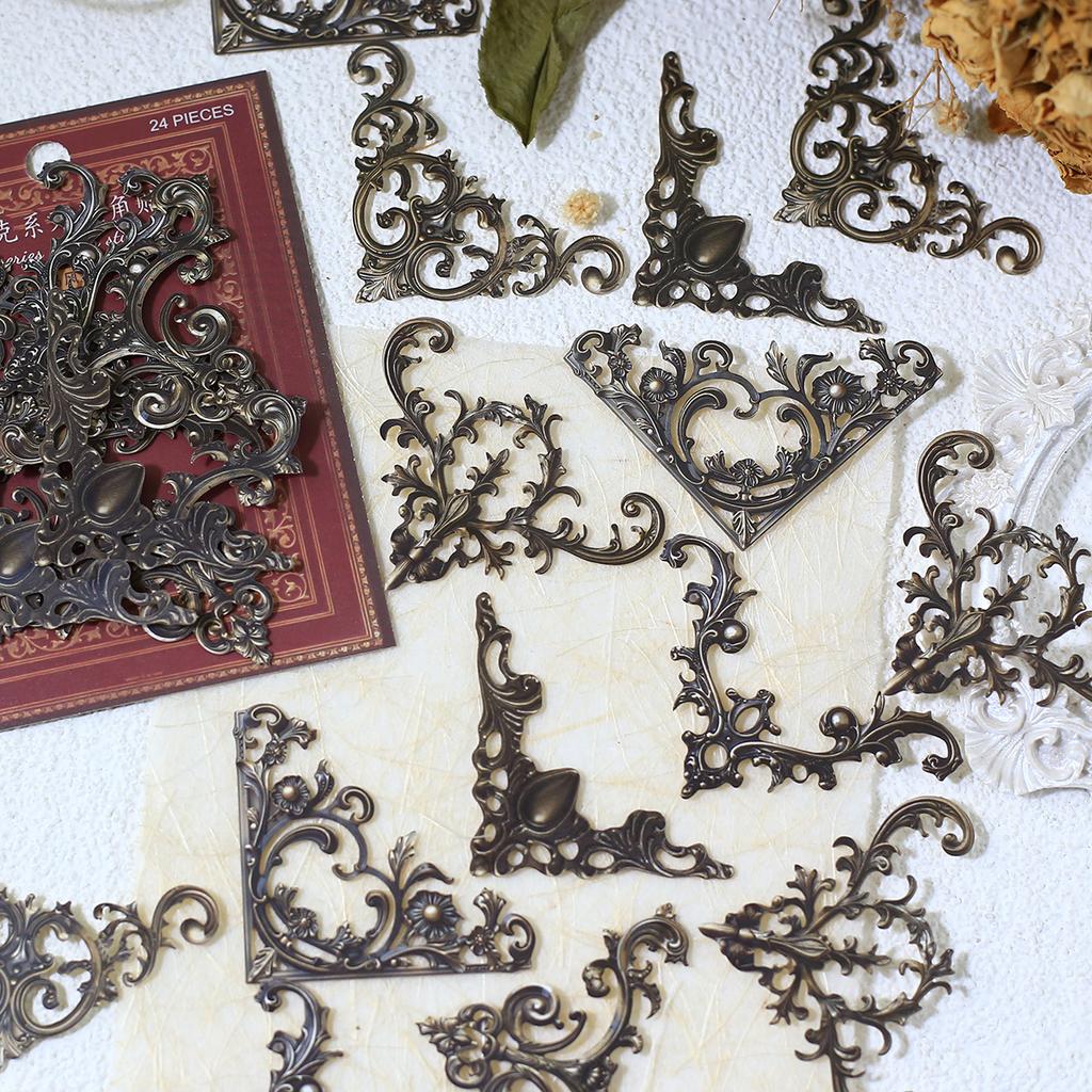 Journamm 96Pcs/4pack Vintage Corner Decoration Sticker Paper Material for Scrapbooking Junk Journal Diary Collage Decor Supplies