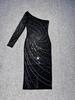 High-End Women's One-Shoulder Slimming Dress with Rhinestone Detail