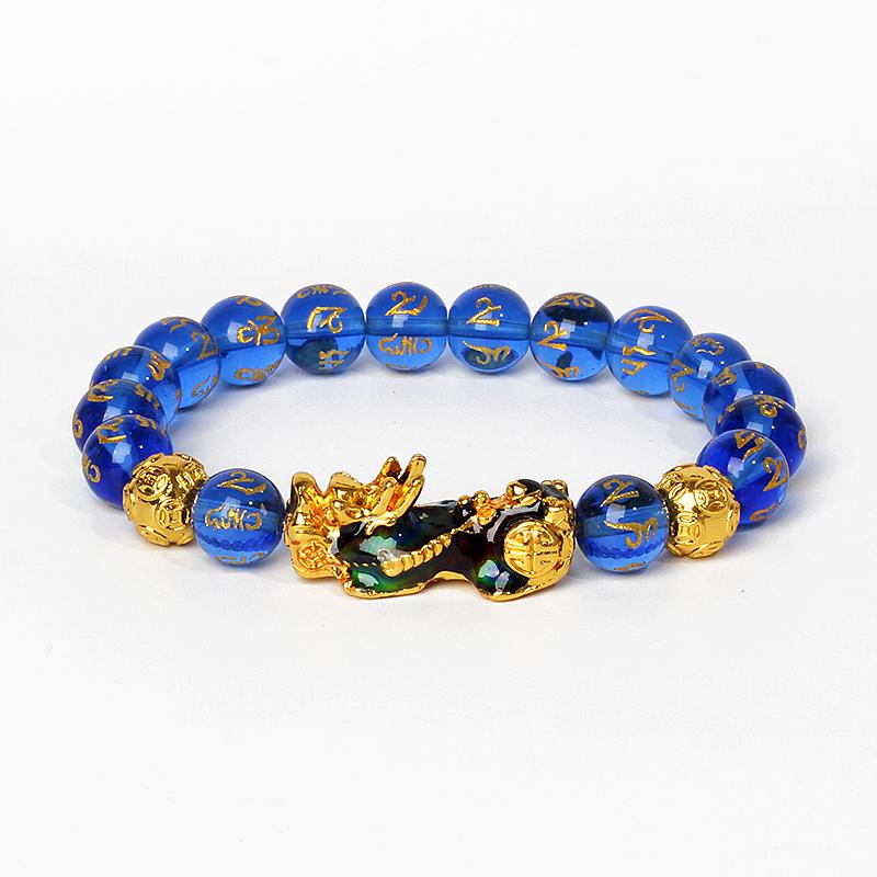 Feng Shui Black Obsidian Wealth Bracelets Men Color Changed Pi Xiu Bracelets Women 10mm Dragon Mantra Bead Bangle Lucky Jewelry