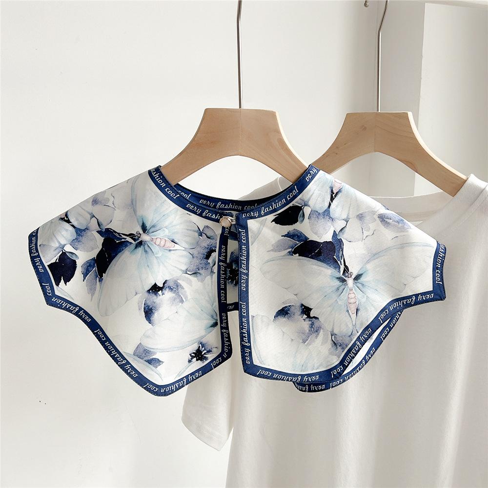 42*43cm Print Flower Sunscreen Shawl Scarf Decoration Fake Detachable Collar Protect Neck Shoulder Women Girl Dress Accessories