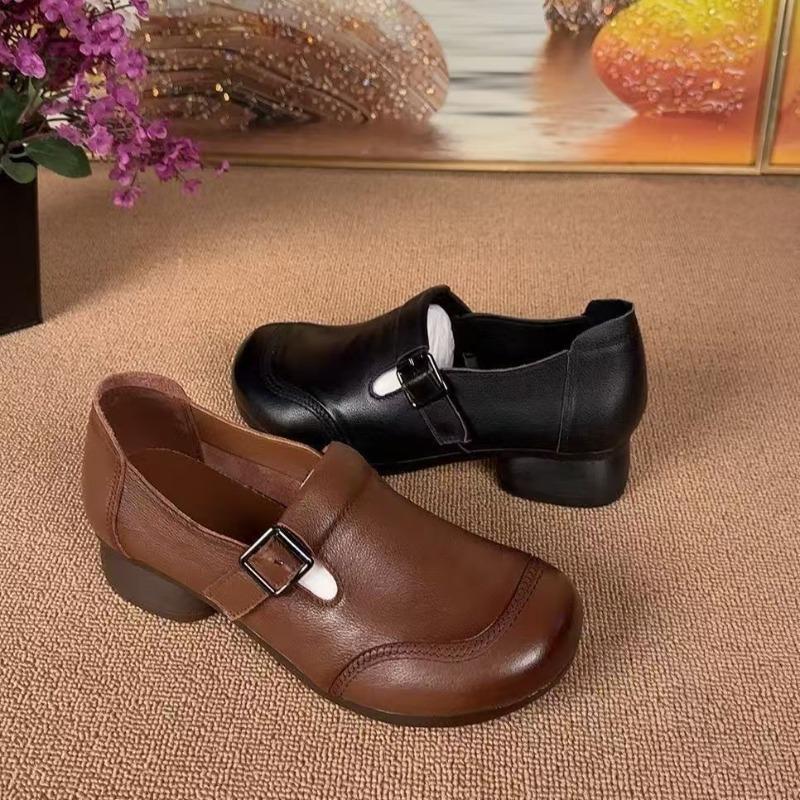 Retro Chunky-Heel Mary Janes New Spring/Fall Styles—Lightweight Fashionable and Slip-Resistant Shoes for Middle-Aged and Elderly Women