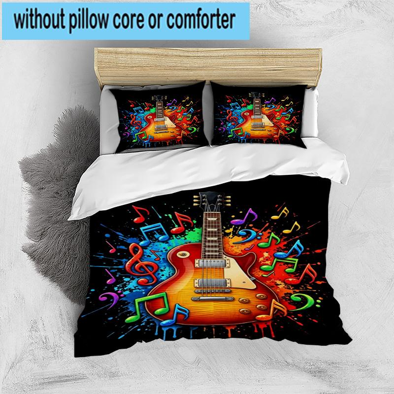 Neon Guitar Melody 3pcs Bedding,Including 1pc Duvet Cover And 2pcs Pillowcases Perfect for Christmas,Ideal for Bedroom, Dormitory