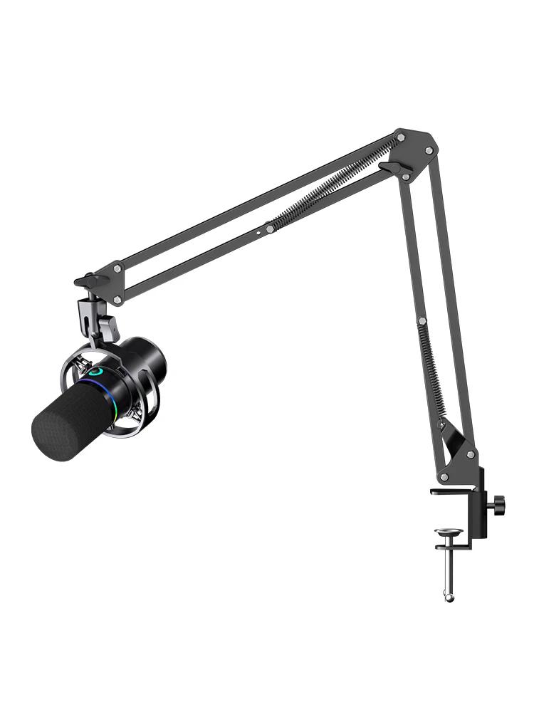 

USB/XLR dynamic microphone, equipped with shock mount, jack, and volume control, suitable for recording on PC or sound card. чёрный