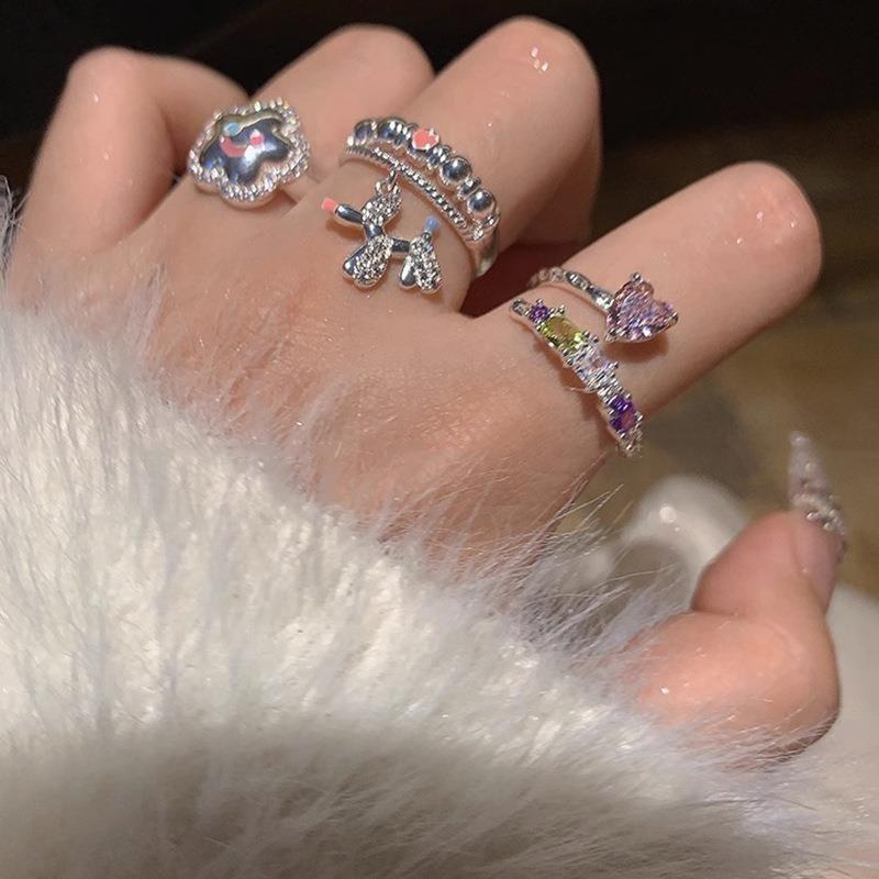 Stylish Geometric Dopamine Ring With Heart And Star Design For Women Adjustable Copper Fashion Jewelry