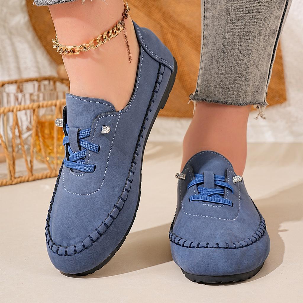 Women Round Toe Flat Shoes Casual Slip On Loafers Soft Sole Moccasins Stitching Design Comfortable Walking Shoes for Everyday Use