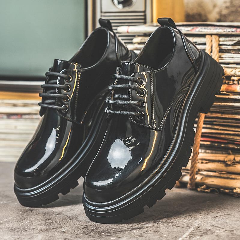 Men Patent Leather Lace‑Up Platform Oxford Shoes Glossy Chunky Dress Footwear Fashion Casual Business Party Dress Shoes for Man