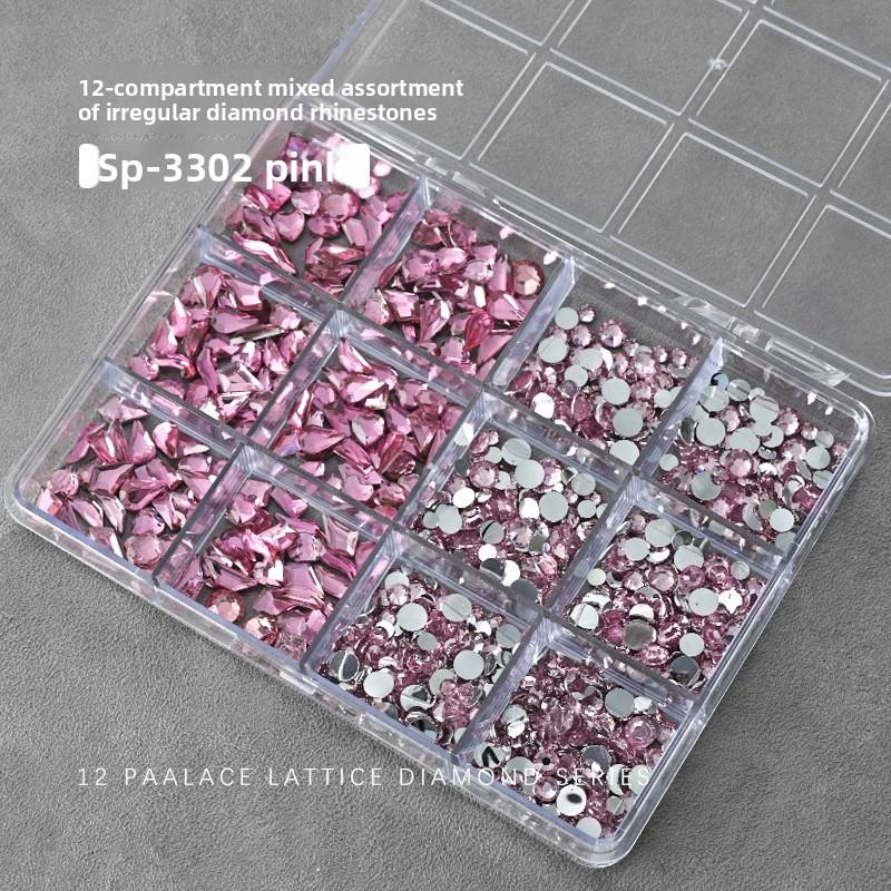 12 Grid/box Nail Art Jewelry Nail Diamond Flat Bottom Color Rhinestone Irregular Resin Mixed Nail Diamond