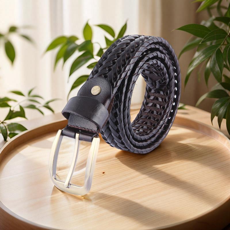 

Винтажный тканый ремень, мужской ремень, полый студенческий ремень, первый слой коровьей кожи 125cm чёрный