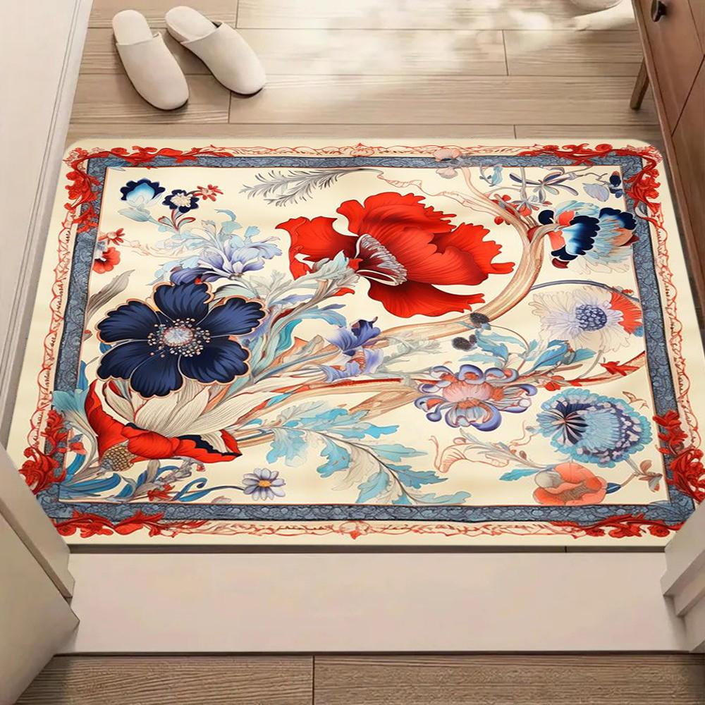 Art Nouveau Flower Pattern Area Rug Non-Slip Soft Durable Floor Mat Decor Carpet for Entryway Living Room Bedroom Home Decor