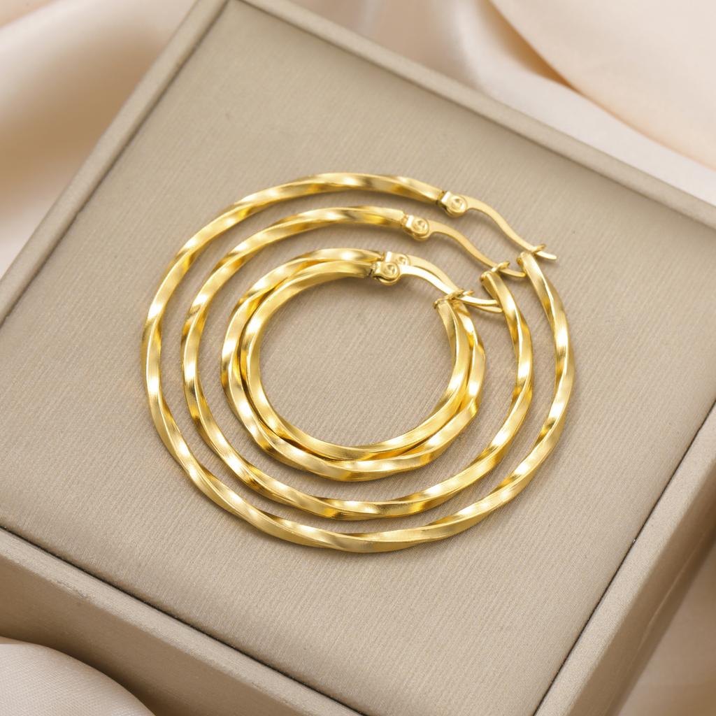 Cazador Geometric Hoop Earrings Women 28-54MM Real Gold Plated Stainless Steel Earrings Trend 2026 Jewelry Party Birthday Gift