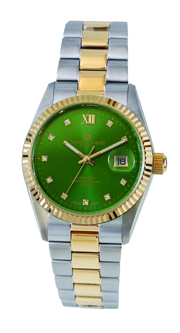 

Watch 3 Hand Date Silver [Charles Hubert] 4036-T Men s зелений