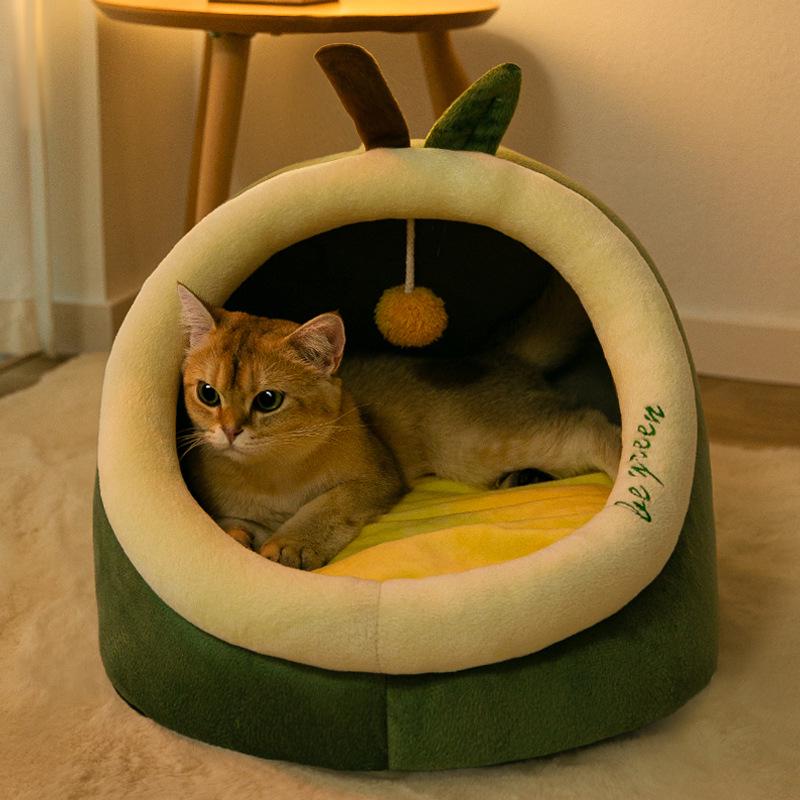 All-Season Avocado Pet Bed: Removable, Washable Shelter for Cats & Small Dogs